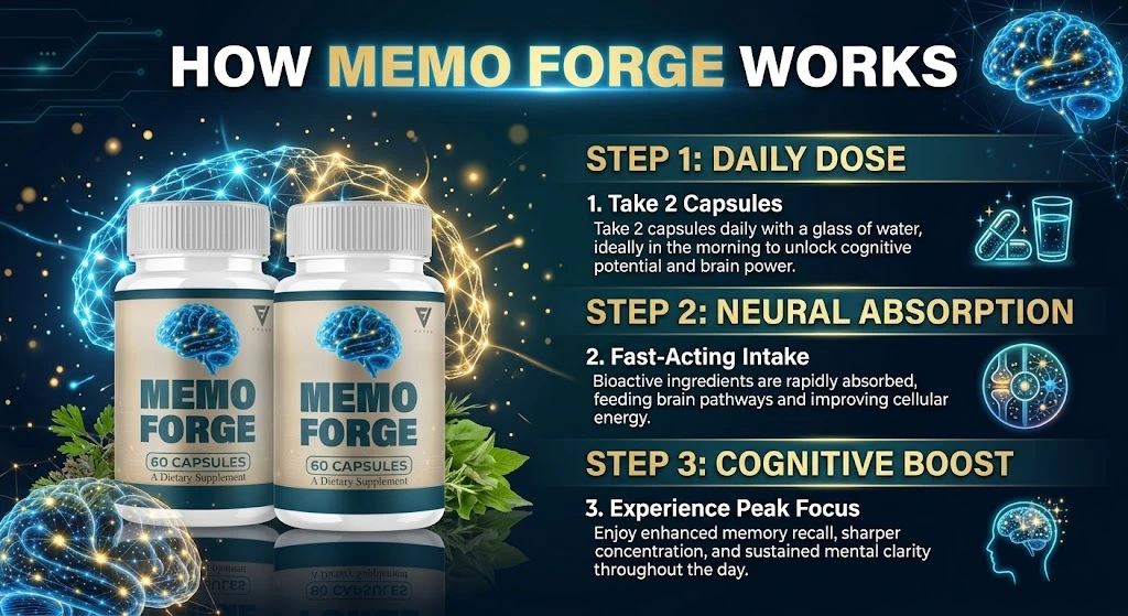 How Memo Forge works: take 2 capsules daily, neural absorption, cognitive boost
